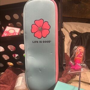 Life is Good Blue and Pink Flat Iron Case